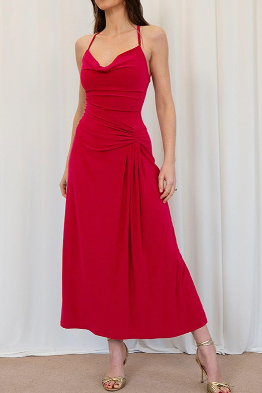 Cowl Neck Spaghetti Strap Ruched Wrap Maxi Dress - View 4