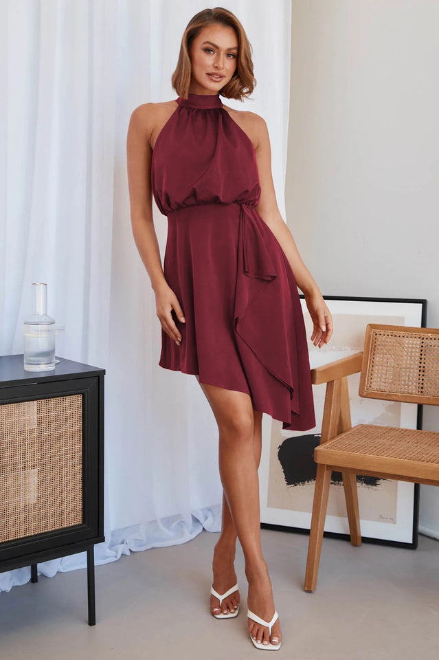 Halter Neck Sleeveless Asymmetric Handkerchief Hem Midi Dress 10