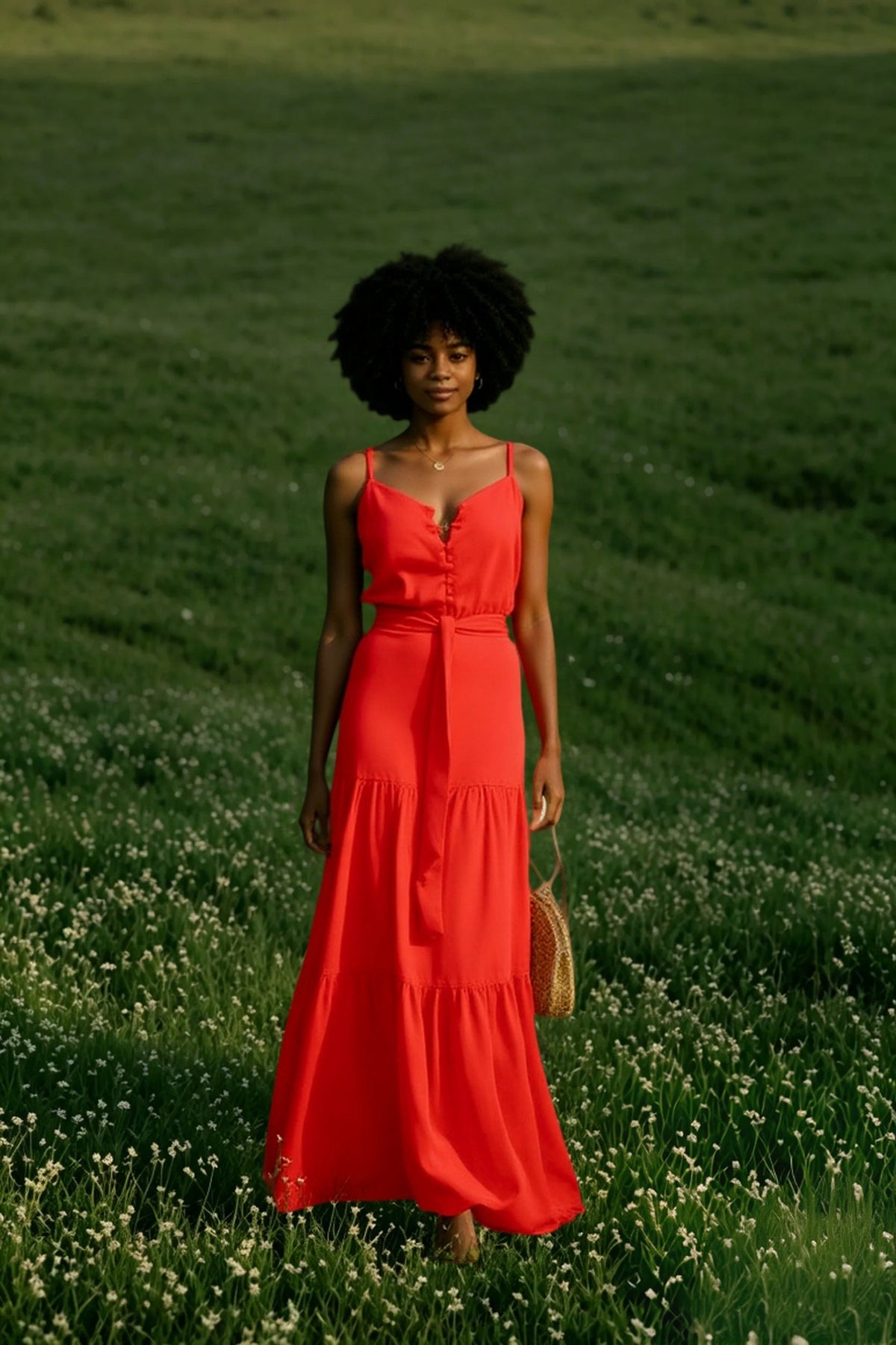 V Neck Tunic Ruffles Maxi Dress