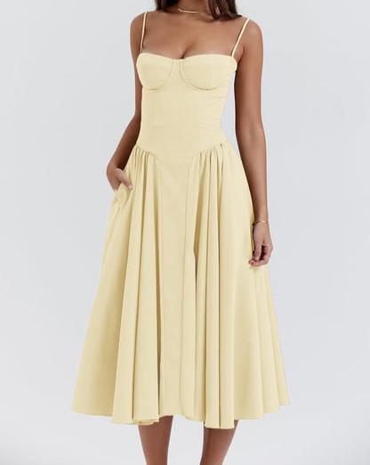 Spaghetti Strap Sweetheart Corset Fit and Flare Midi Dress - View 16