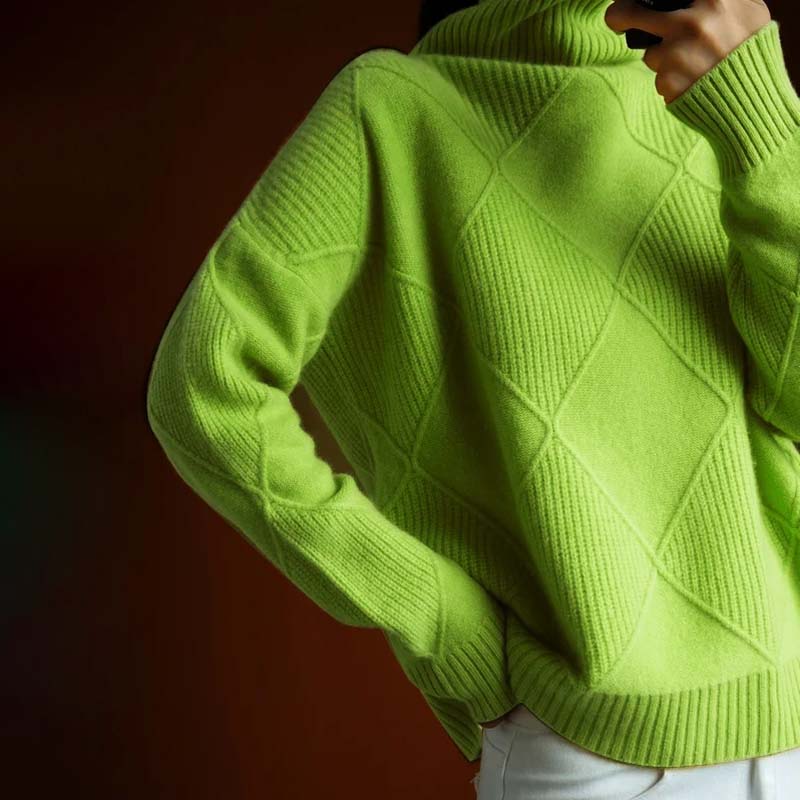 Turtleneck Long Sleeve Diamond Textured Knit Sweater 4