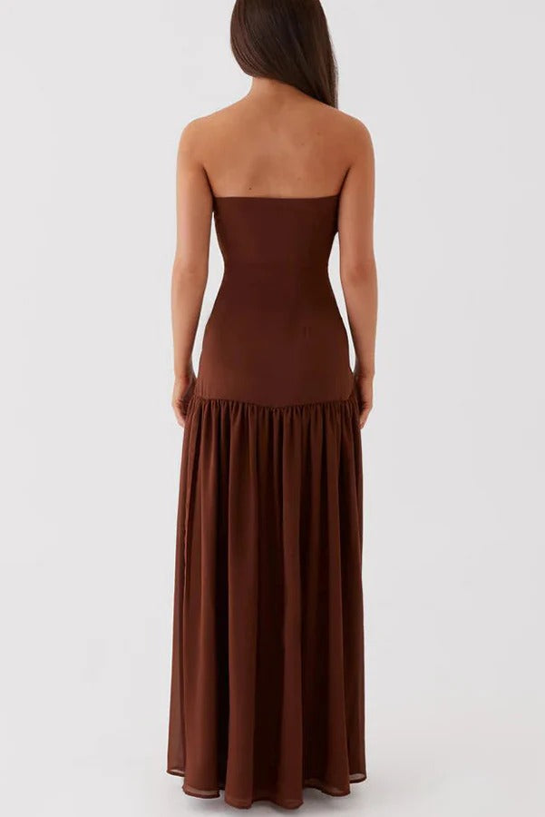 Lizzy Strapless Semi Sheer Patchwork Chiffon Maxi Dress - View 11