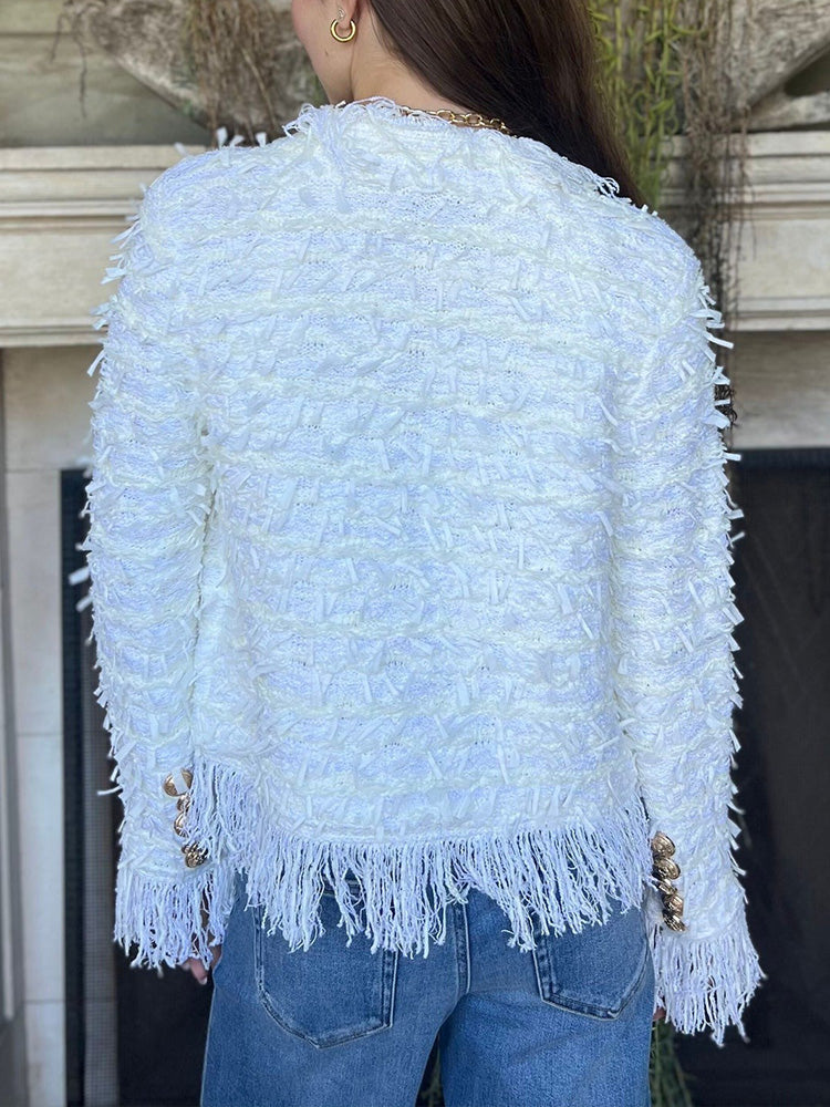 Fringe Trim Gold Button Tweed Jacket 3