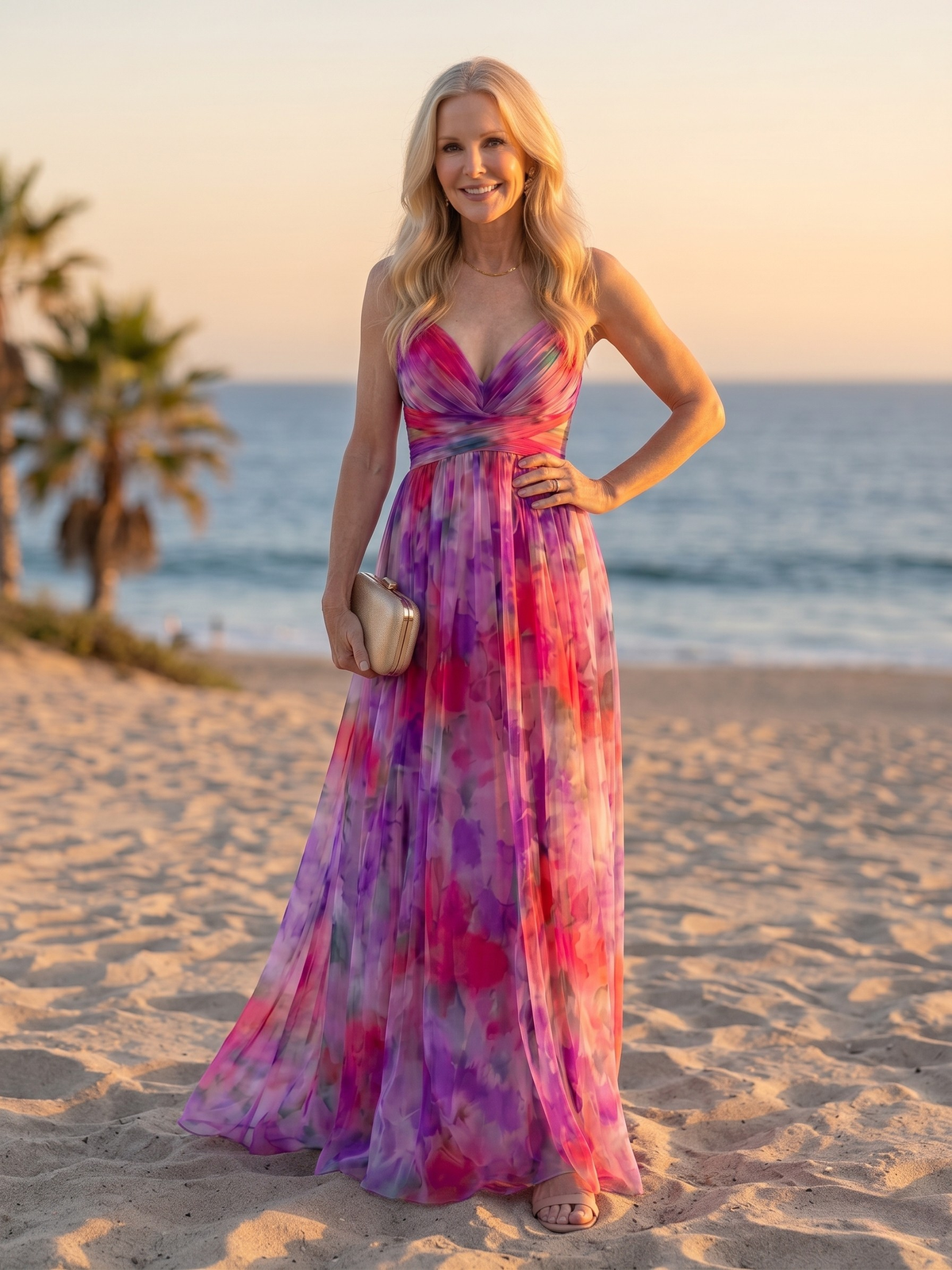 Tie Dye V-Neck Cross Bodice Maxi Dress 3