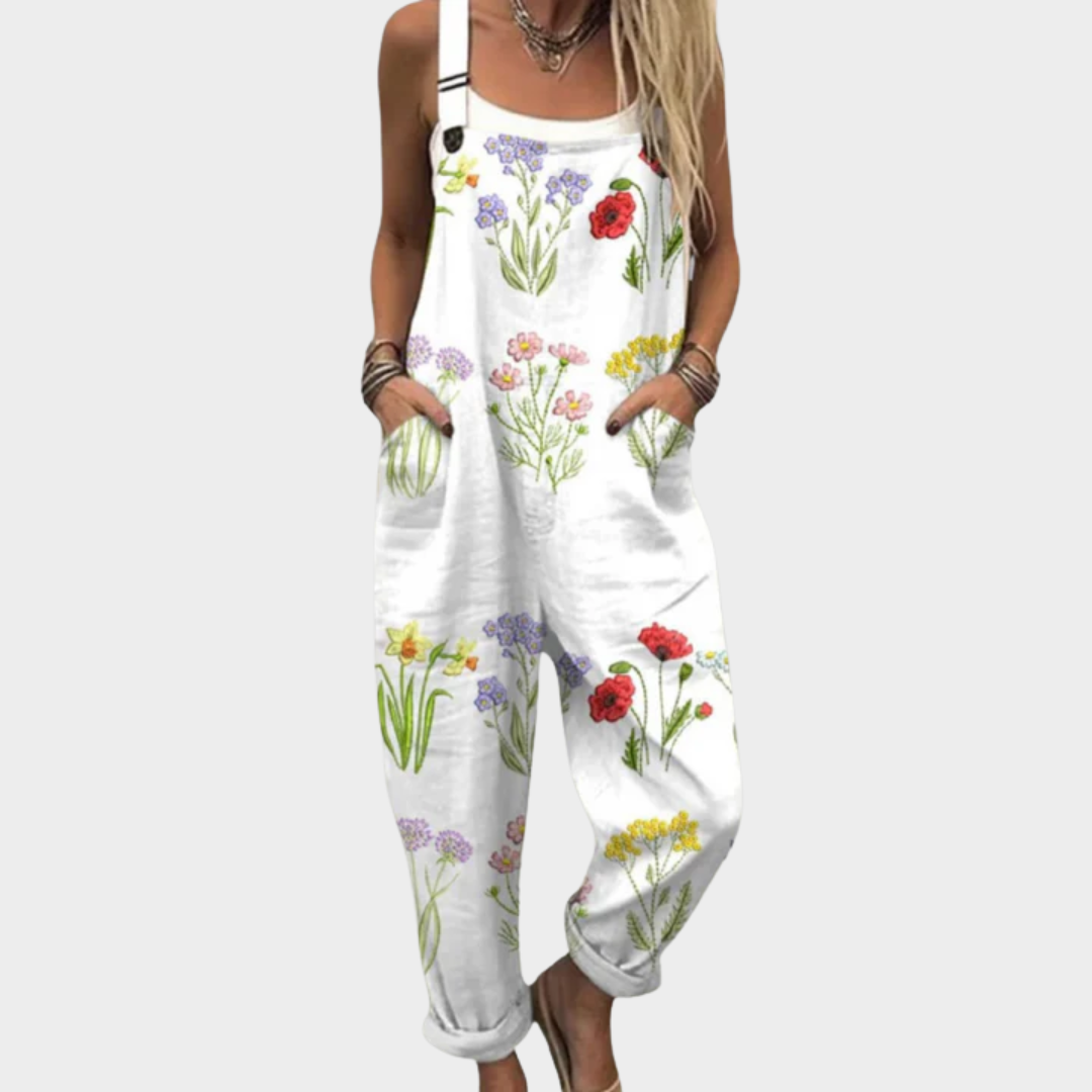 Wildflower Botanical Print Sleeveless Overall Jumpsuit