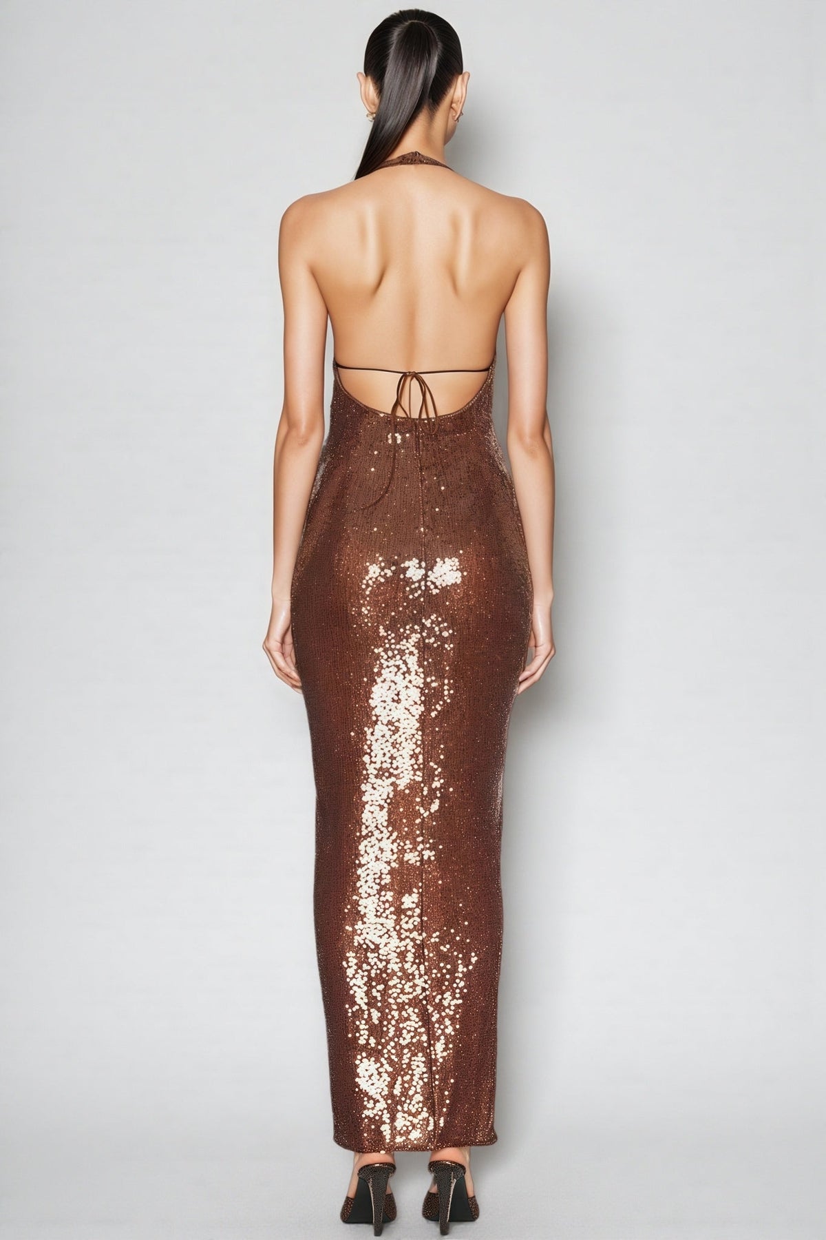 Oriond Brown Backless Sequin Maxi Dress - View 3