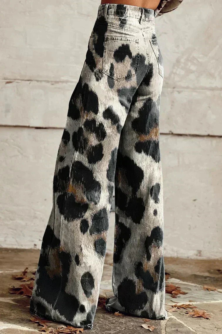 Leopard Print High Waist Wide Leg Jeans 2