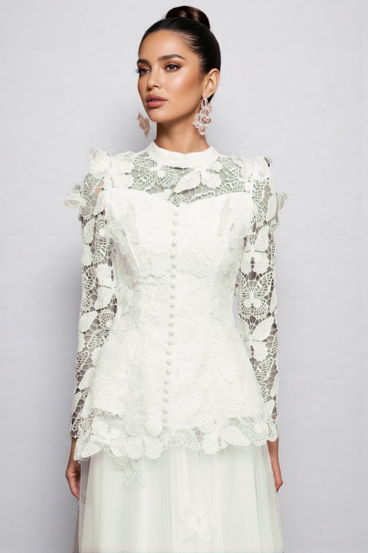 Greetk Folds Lace Butterfly Top Maxi Dress Two-Piece Set - View 3