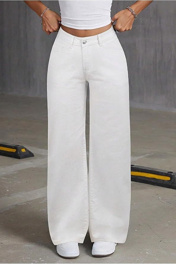 High-Waist Embroidered Wide-Leg Denim Jeans
