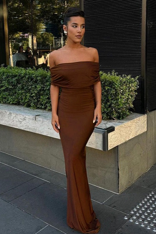 Off Shoulder Draped Ruched Bodycon Maxi Dress - View 3