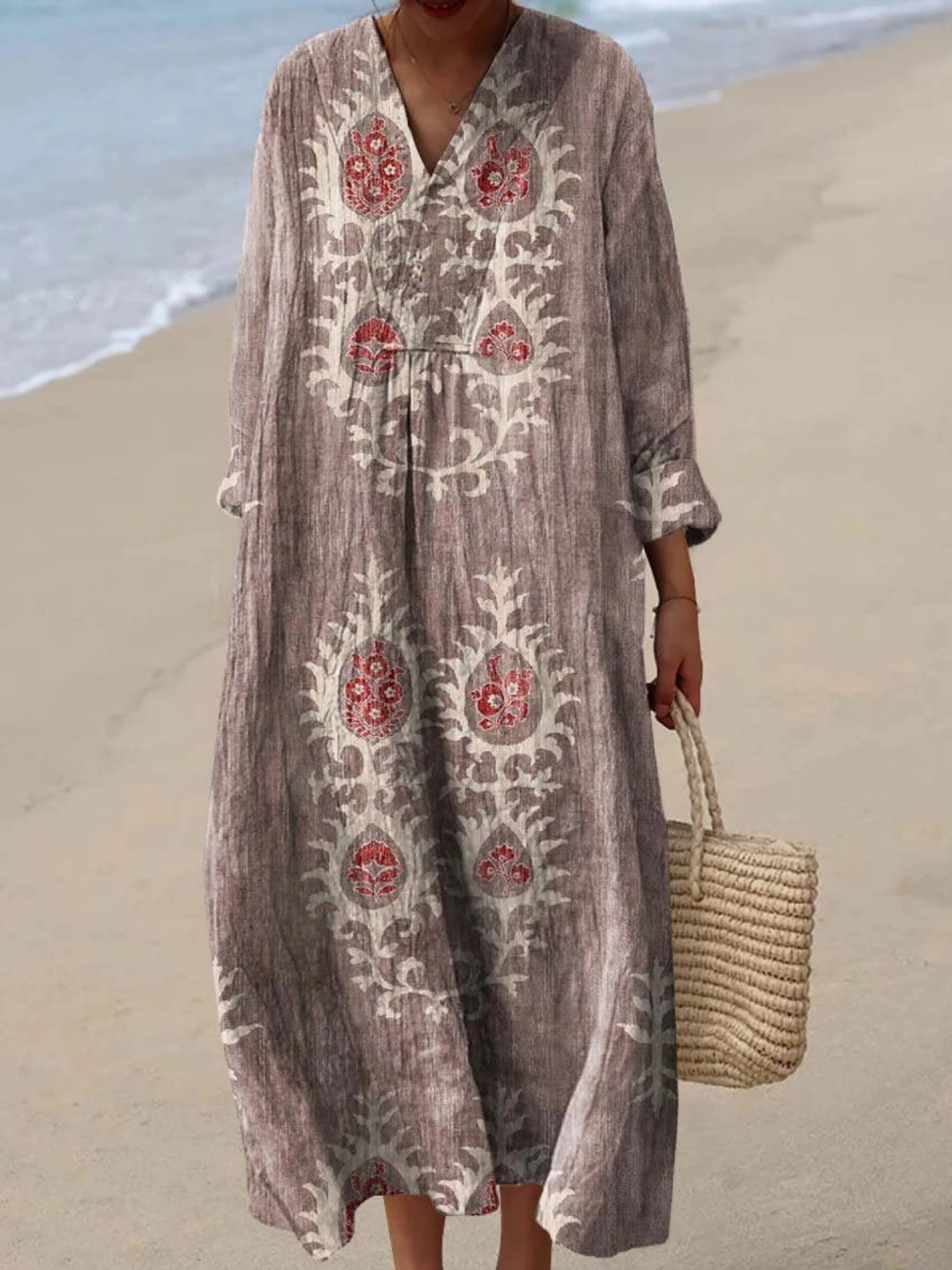 Paisley Print V-Neck Long Sleeve Maxi Dress 5