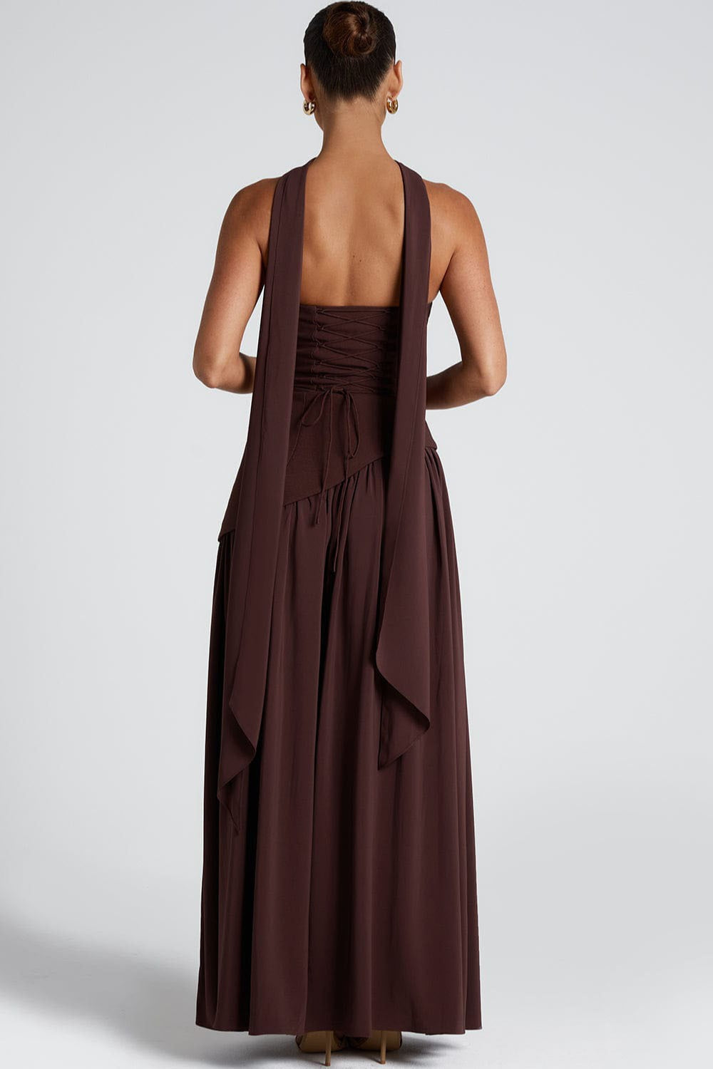 Strapless Bustier Scarf Neck High Split Maxi Dress - View 10