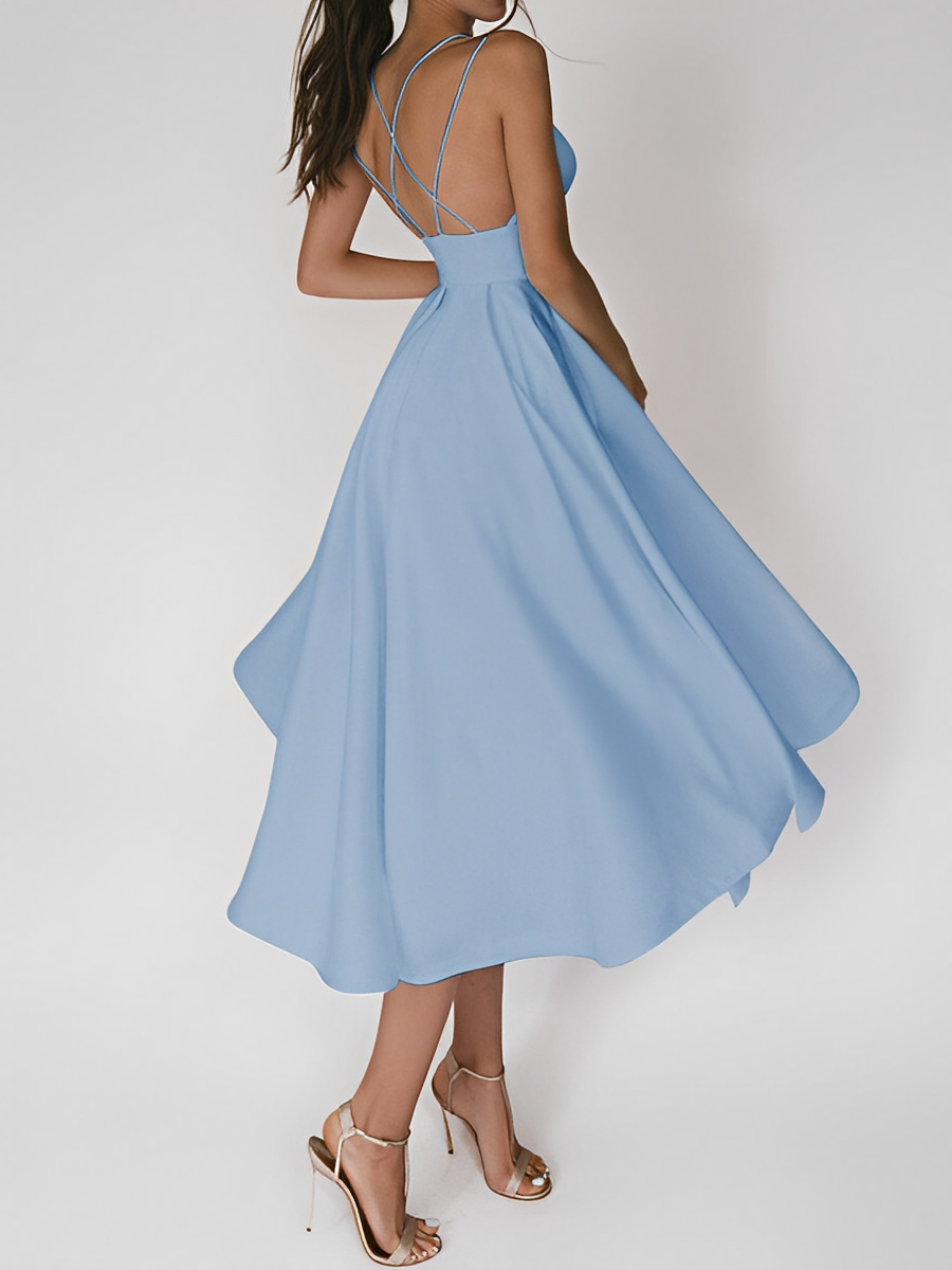 Spaghetti Strap Cross Back Fit and Flare A-Line Midi Dress - View 2