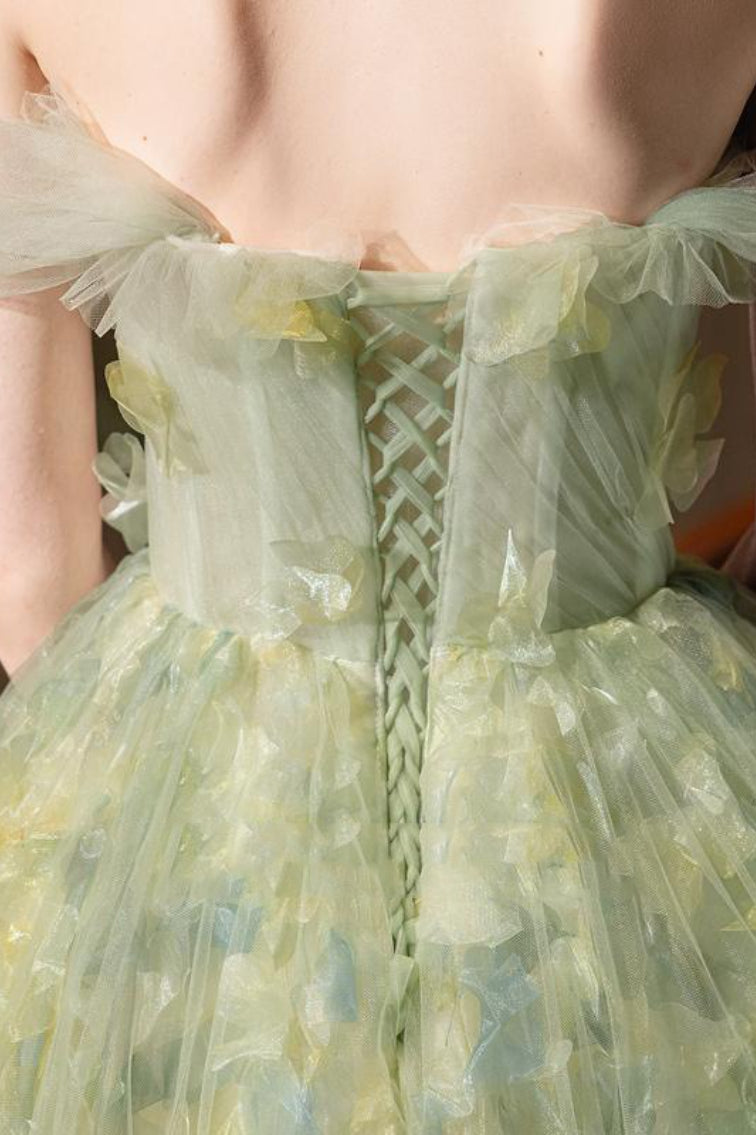 Tulle Strapless Floral A-Line Ball Gown - View 3