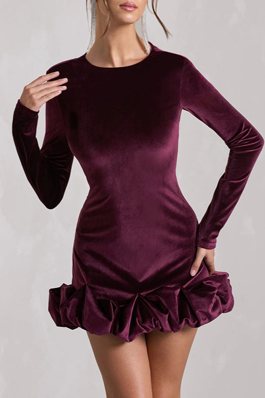 Velvet Crew Neck Ruched Midi Dress - View 4
