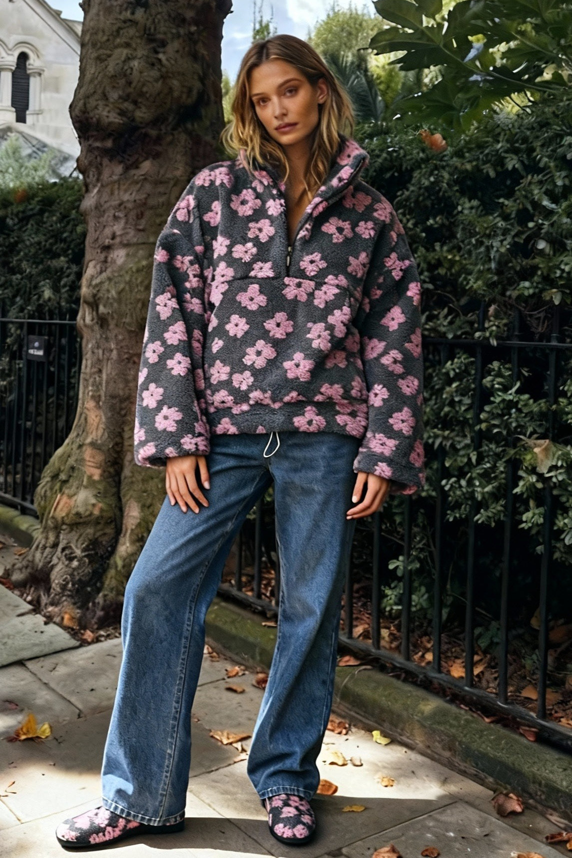 Floral Fleece Warm Fuzzy Sweatshirt