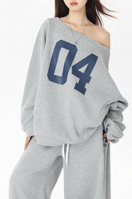 American Vintage Letter Print Off Shoulder Activewear Set