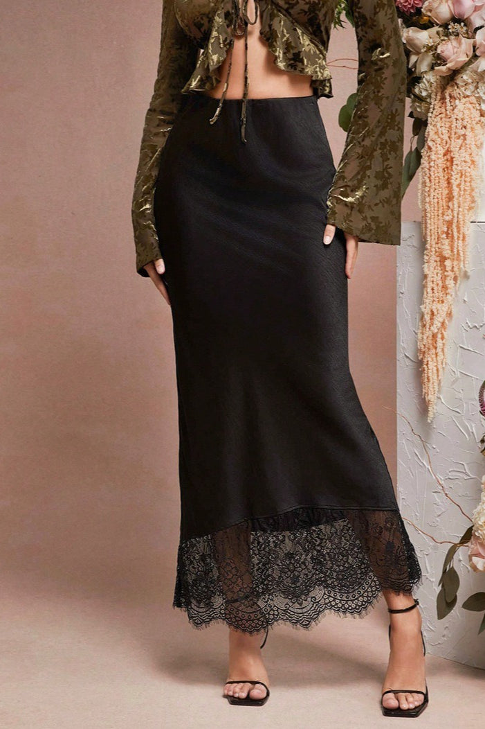 Sheer Lace Satin Skirt