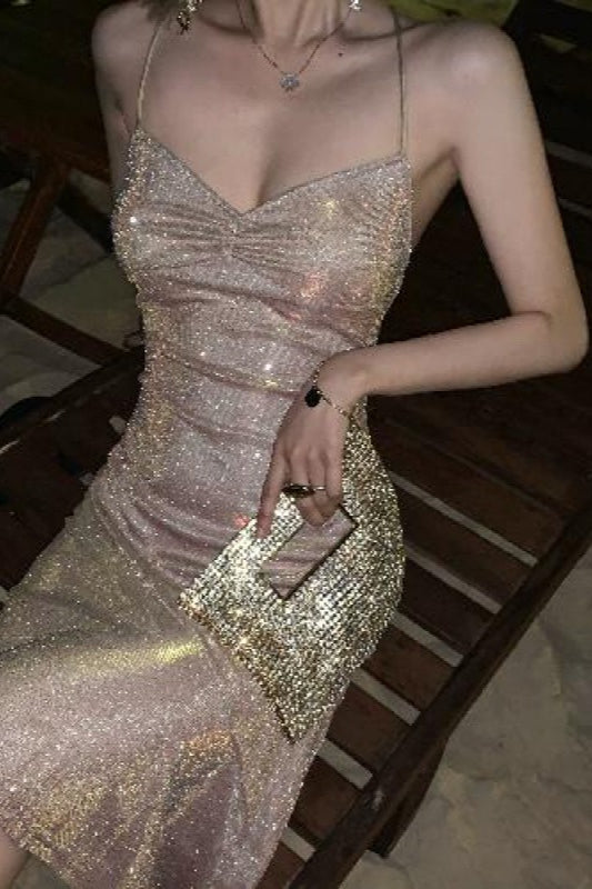 Halter Neck Glitter Sequin Ruched Bodycon Mini Dress - View 2