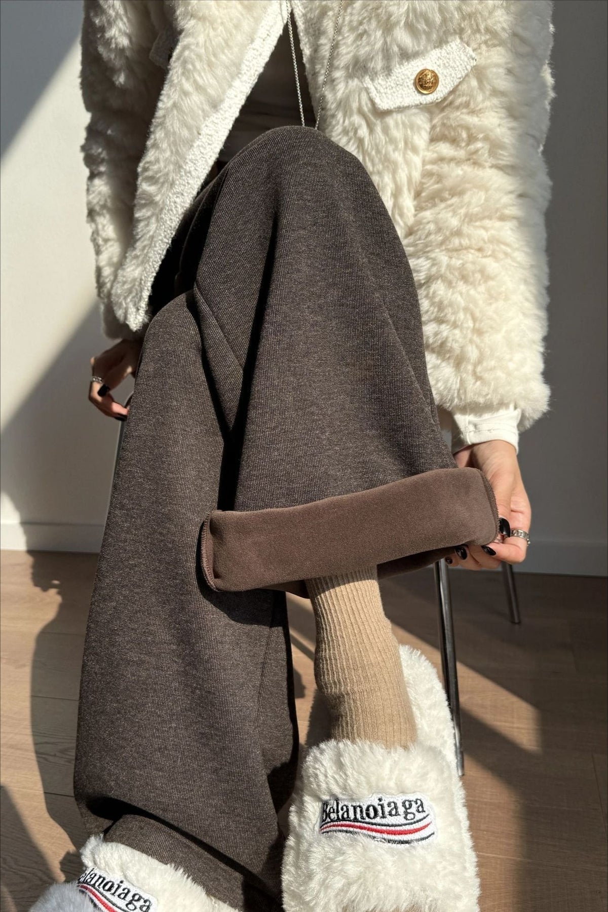 Fleece Lined Wool Blend Knit Pants