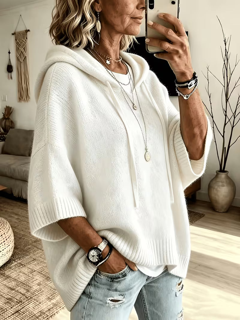 Hooded Drawstring Oversized Knit Poncho Sweater 25