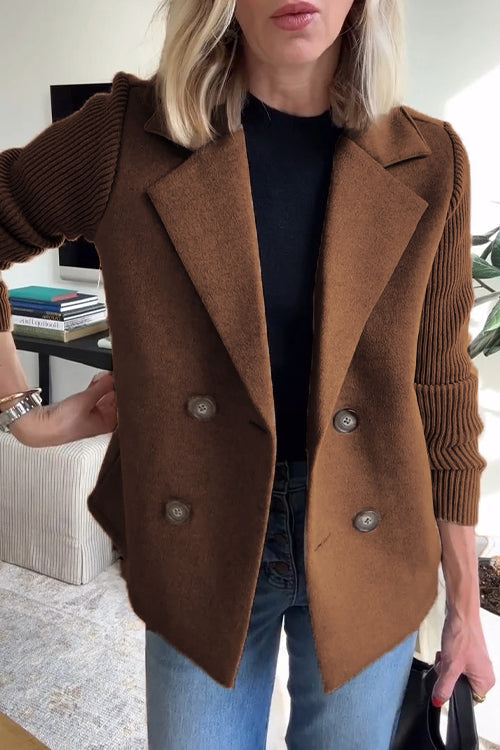 Double Breasted Ribbed Knit Sleeve Blazer 8