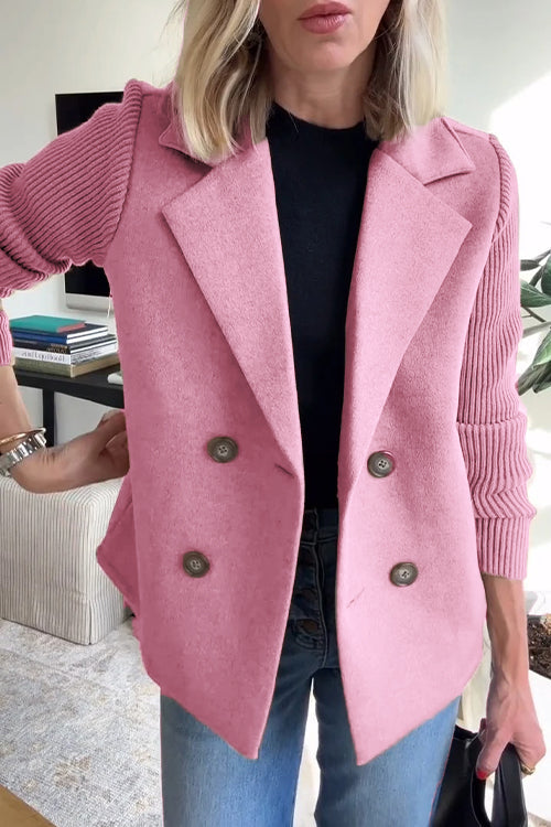 Double Breasted Ribbed Knit Sleeve Blazer 6