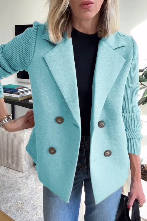 Double Breasted Ribbed Knit Sleeve Blazer 9