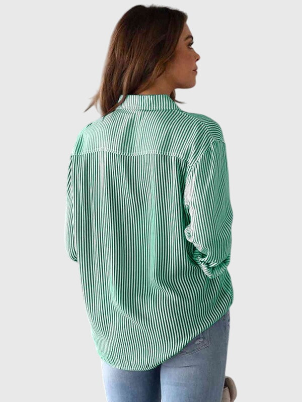 Striped Collared Three Quarter Sleeve Button Front Shirt 17