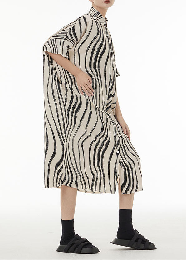 Oversized Button Front Short Sleeve Abstract Stripe Shirt Midi Dress - View 3