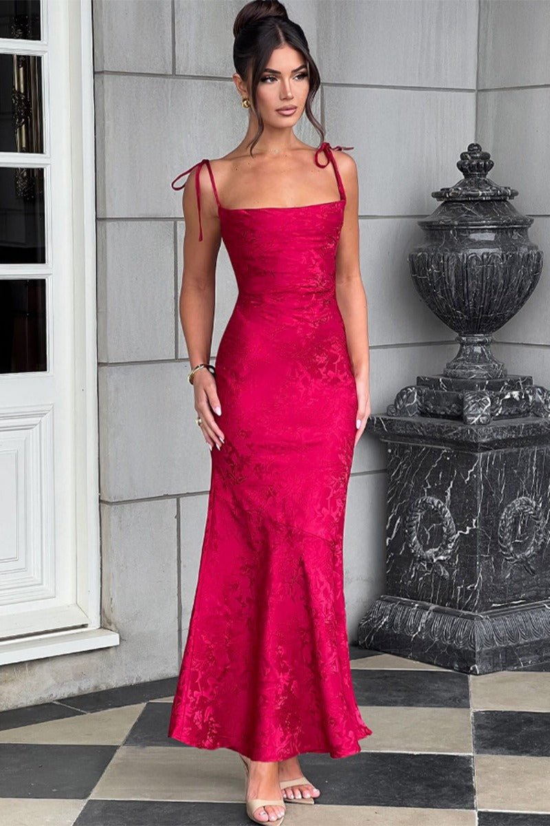 Jacquard Square Neck Backless Mermaid Maxi Dress - View 17
