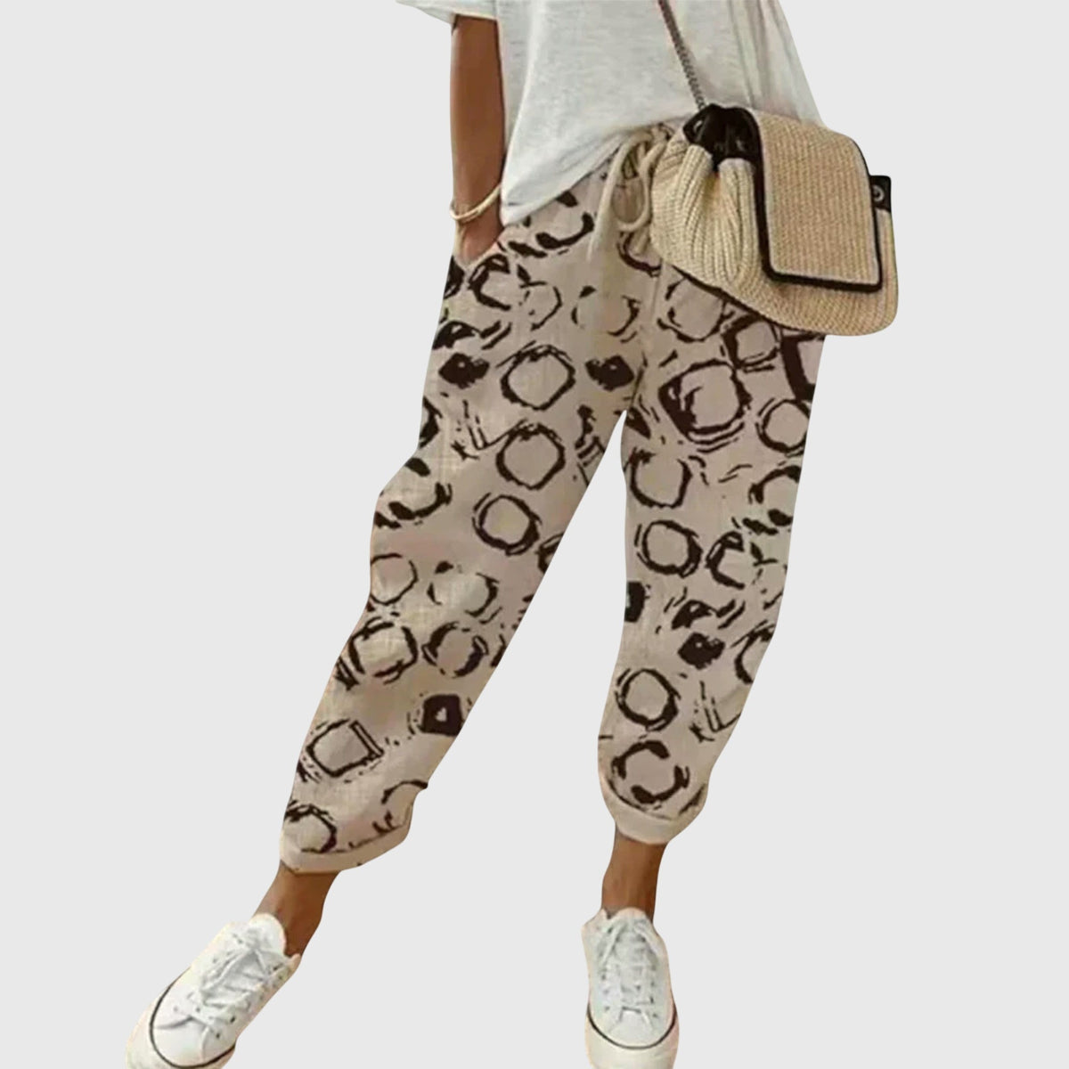 Striped High Waist Drawstring Tapered Pants 4