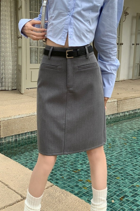 High-Waist Pleated Denim Mini Skort