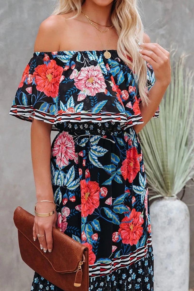 Tube Top Three-color Printed Maxi Dress