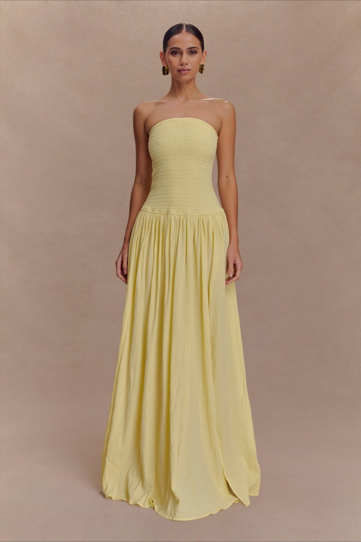 Strapless Ruched High Split Flowy Maxi Prom Dress - View 7