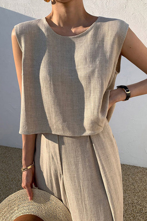 Sleeveless Twist Hem Top and Wide Leg Pants Two Piece Set 2