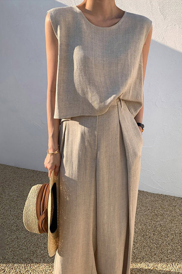 Sleeveless Twist Hem Top and Wide Leg Pants Two Piece Set 3