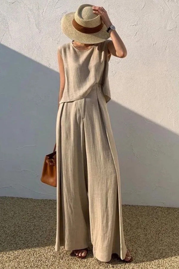 Sleeveless Twist Hem Top and Wide Leg Pants Two Piece Set 7
