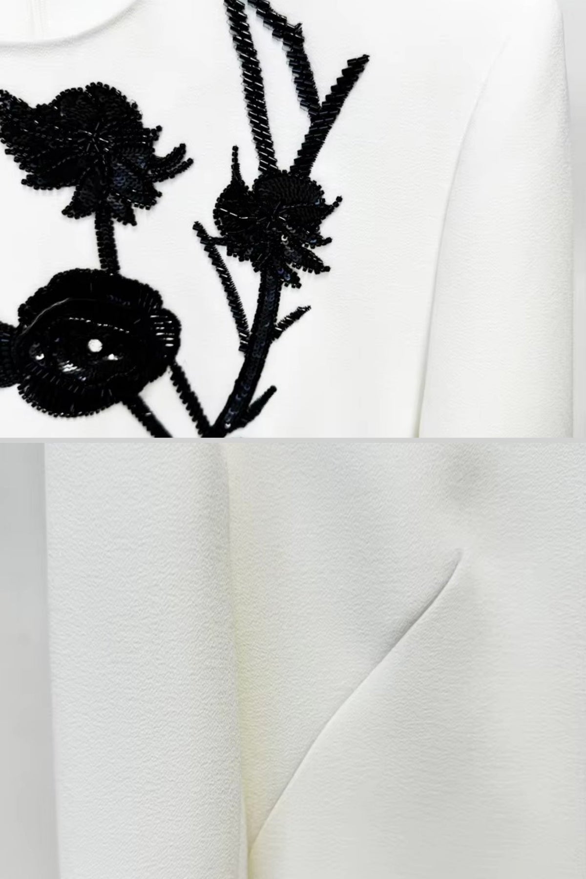 Long Sleeved Mini Dress With Contrasting Floral Embroidery - White - View 16