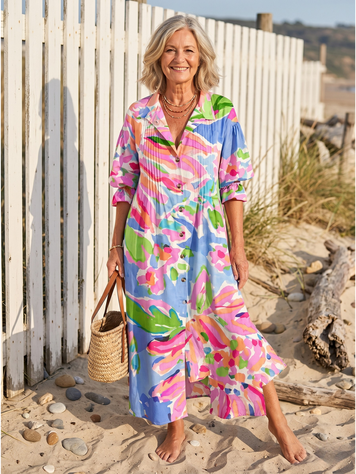 Watercolor Floral V-Neck Sleeveless Boho Maxi Dress 2