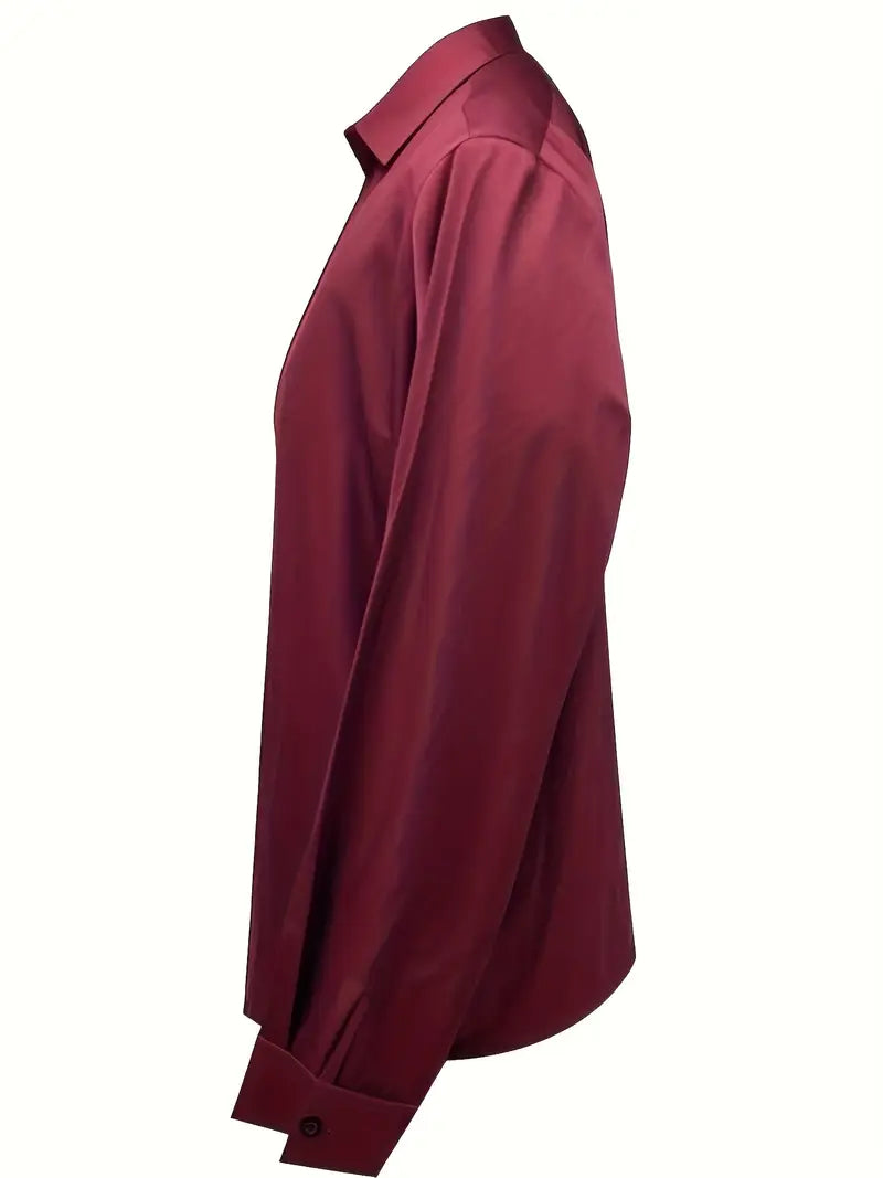 Collared Deep V-Neck Long Sleeve Satin Blouse 47