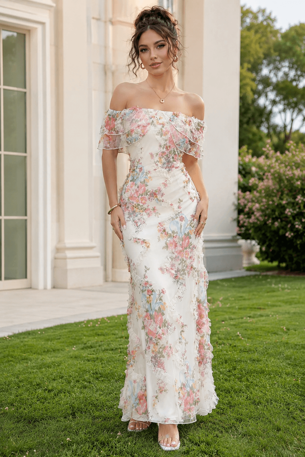 Off-the-Shoulder Bodycon Floral Dress