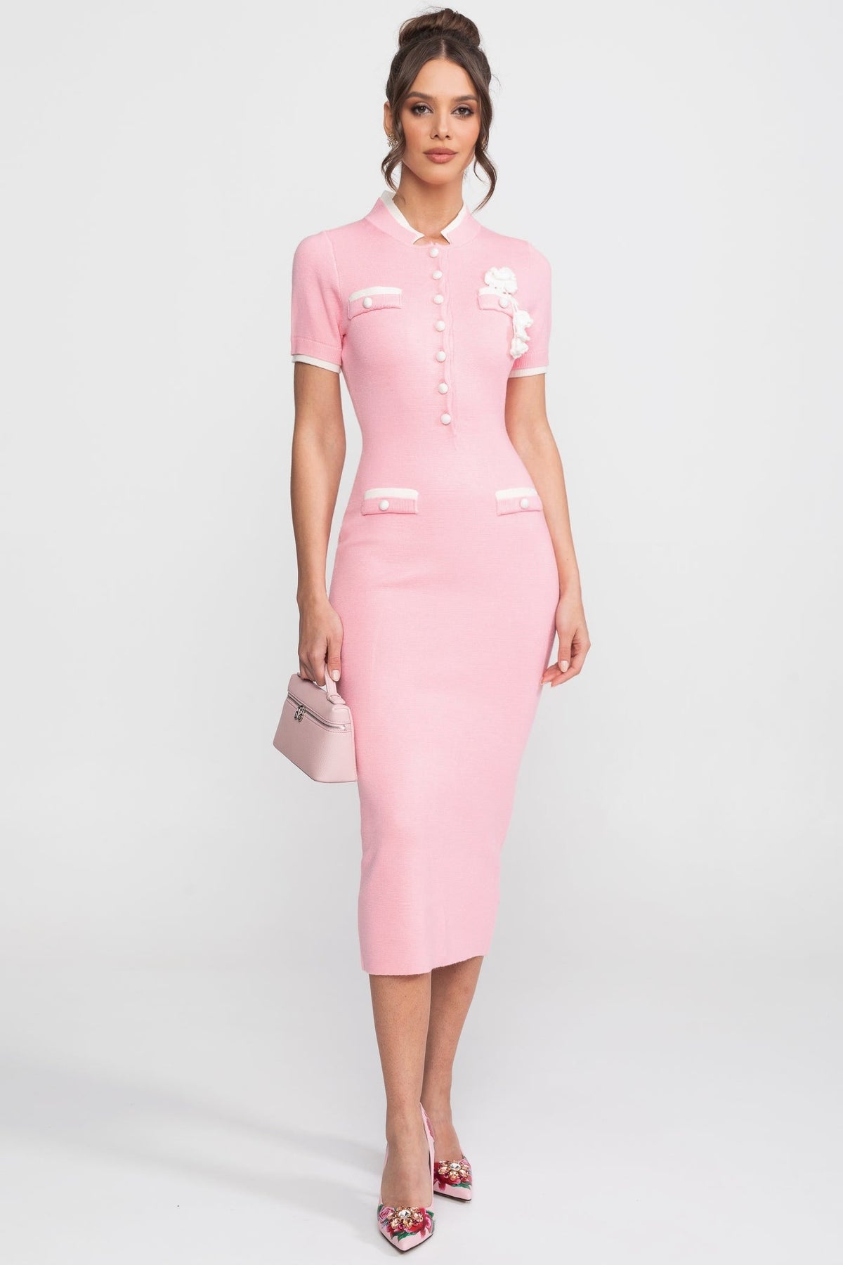 Ribbed Knit Midi Dress - Pink - View 4