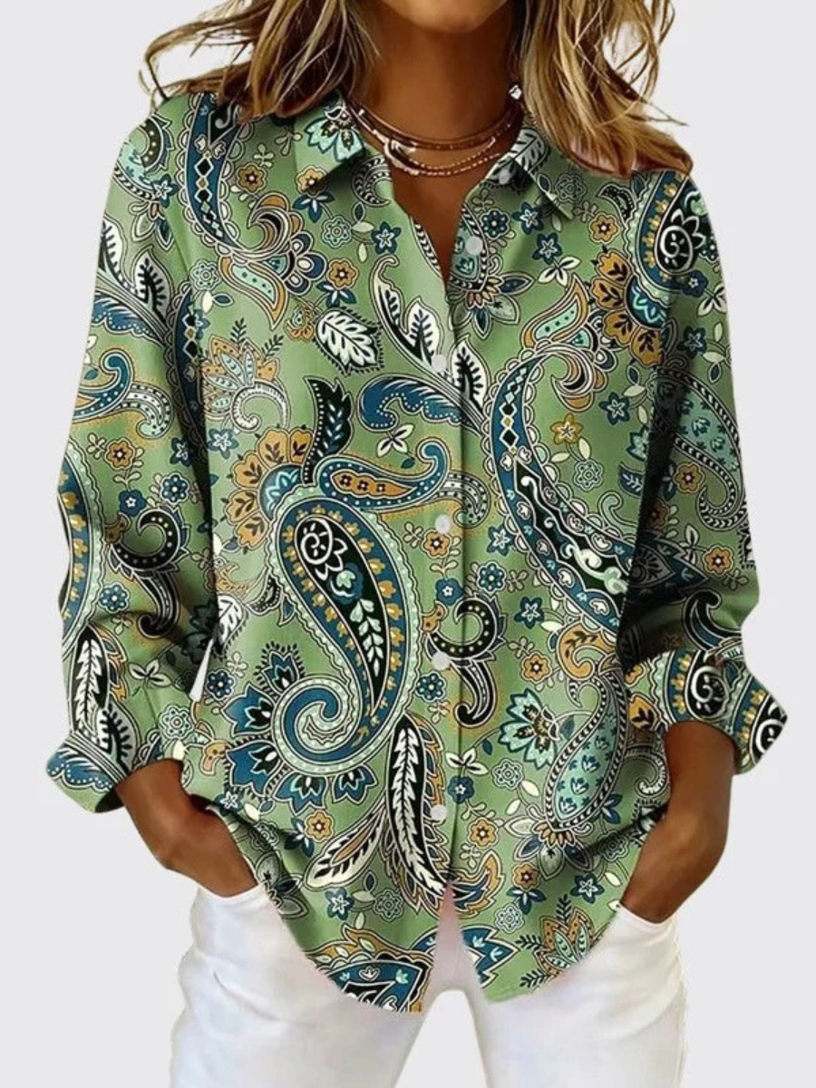Paisley Print Button Front Long Sleeve Shirt 3