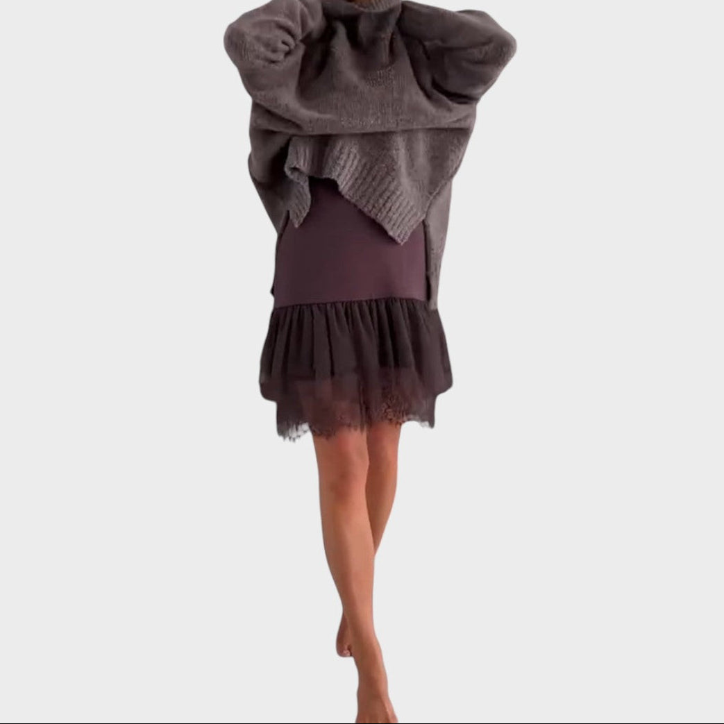 Turtleneck Oversized Sweater and Lace Slip Dress Two Piece Set 6