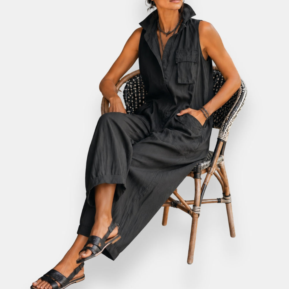 Sleeveless Collared Cargo Pocket Wide Leg Jumpsuit 5
