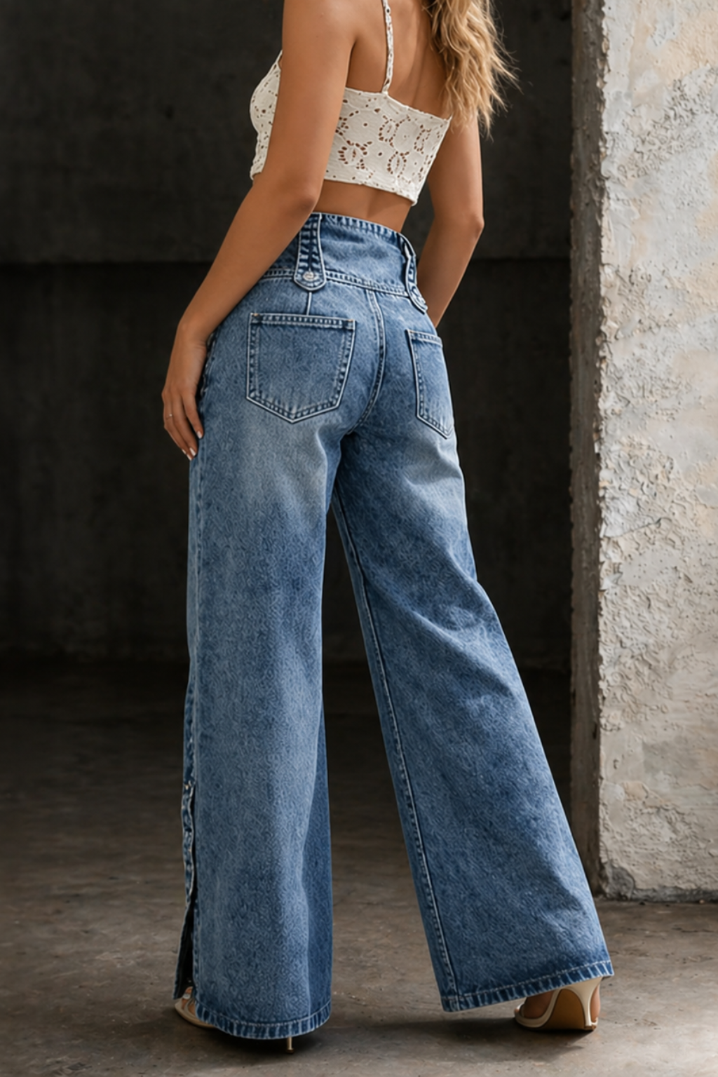 High Waist Button Front Wide Leg Flare Jeans 5