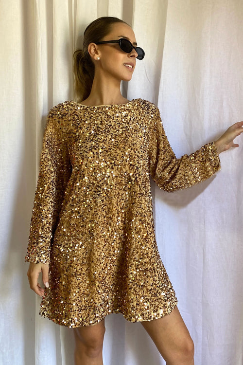 Sequin Long Sleeve Open Back Bow Tie Mini Dress - View 8