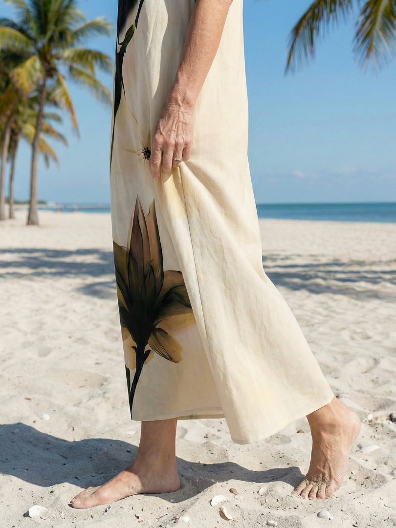 Split Neck Sleeveless Floral Print Ombre Maxi Dress 3