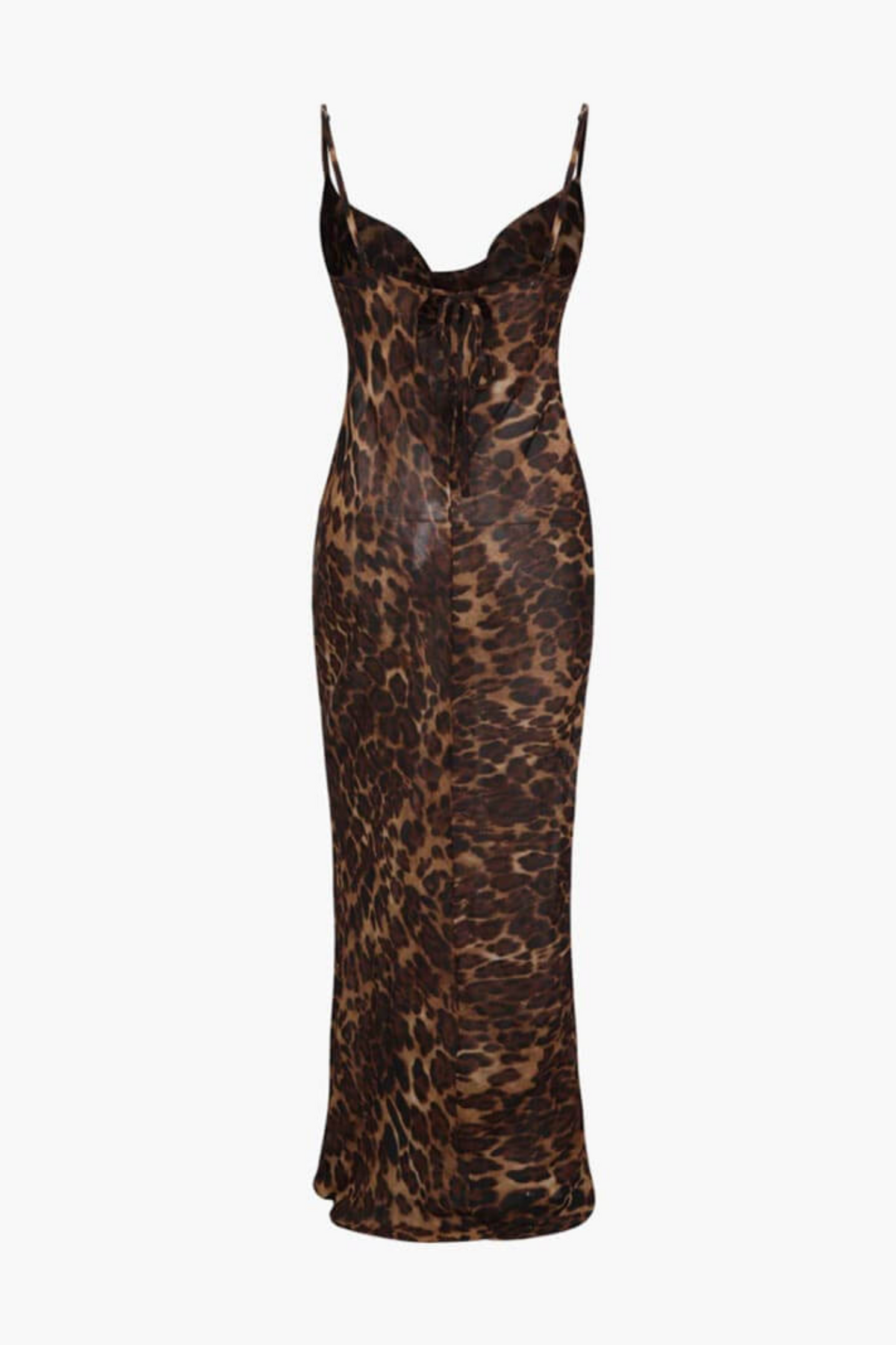 Leopard Print Spaghetti Strap Backless Slip Mermaid Hem Maxi Gown - View 5